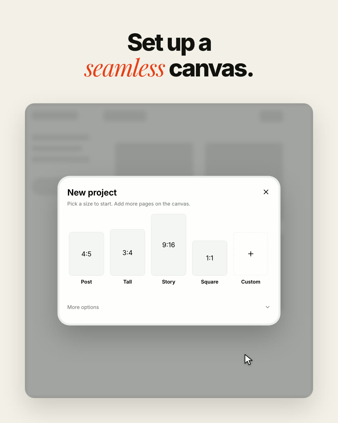 Making a seamless carousel in Seamly’s web editor: a new project with three 4:5 pages on a seamless canvas, one wide lake photo stretched across every slide, the words Lake days placed over a seam, every slide exported in page order, then swiped on a phone